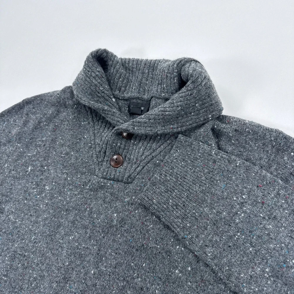 J.Crew Mens Sweater Medium Grey Donegal Shawl Collar Merino Wool Minimalist